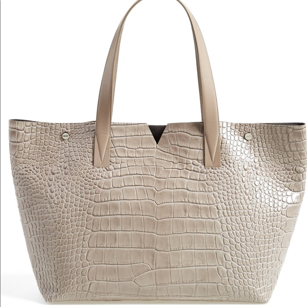 Vince Croc-Embossed Tote in Taupe